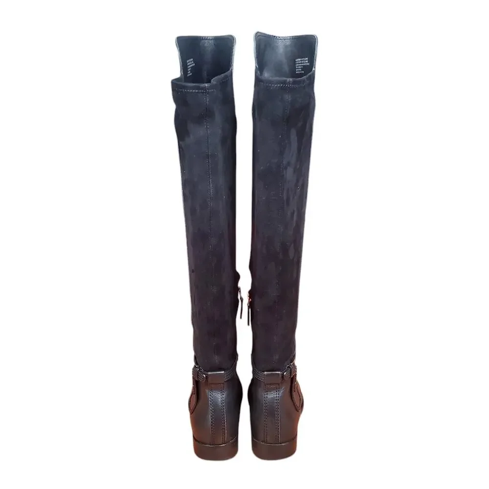 Tory Burch Wyatt Over The Knee Riding Boots Leather Black Logo 40791 Size 7